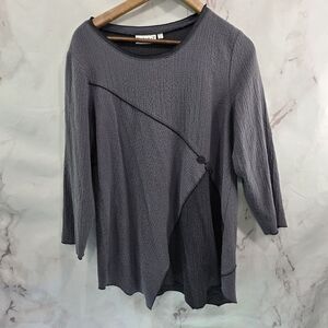 Habitat Shirt Womens Medium Tunic Asymmetric Textured Long Sleeve Black